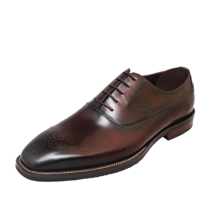 Dark Brown Wholecut Oxford Dress Shoes with Medallion Toe for Men